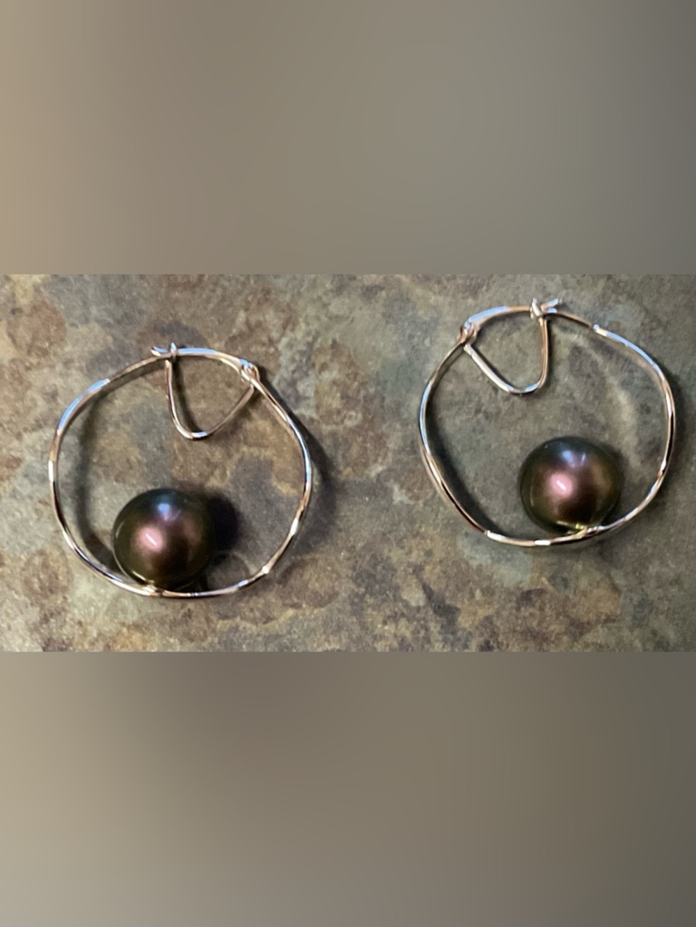 Majorica Black Pearl Hoop Earrings - Silver-Tone - Picture 2 of 2
